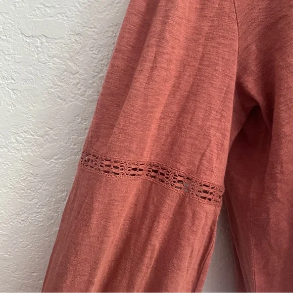 Lucky Brand Peasant Boho Rust Long Sleeve Eyelet MEDIUM Casual Tassel - Picture 4 of 10